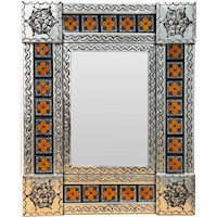 TalaMex Small Silver Marigold Tile Talavera Tin Mirror