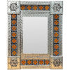 TalaMex Small Silver Marigold Tile Talavera Tin Mirror