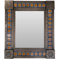 TalaMex Medium Brown Marigold Tile Talavera Tin Mirror