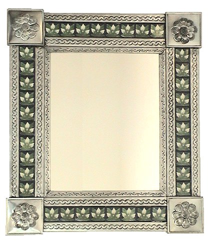 TalaMex Medium Silver Three-lily Tile Mexican Mirror