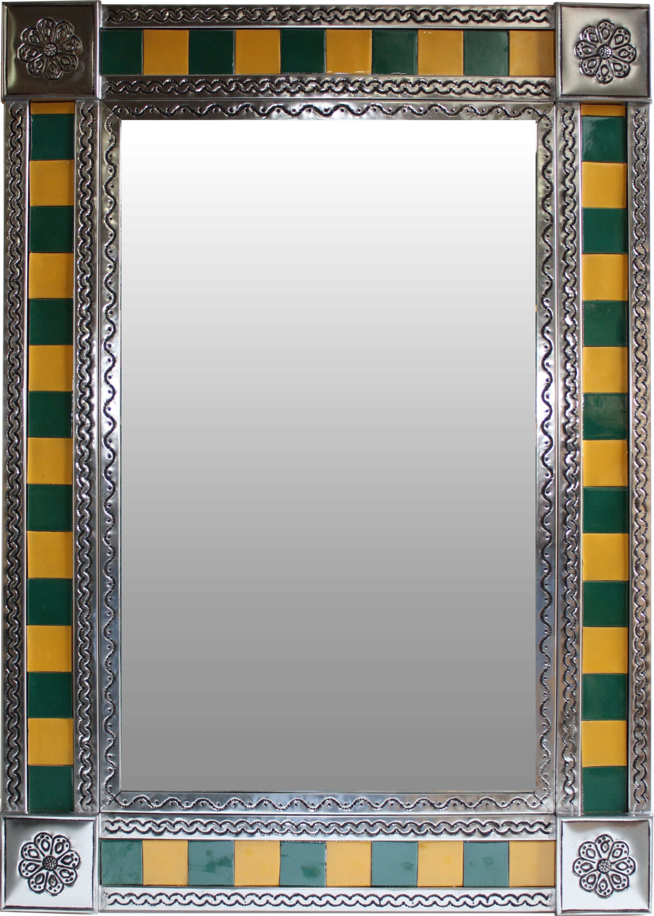 TalaMex Green/Yellow Tile Talavera Tin Mirror