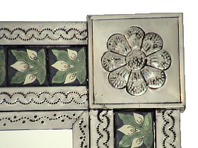 TalaMex Medium Silver Three-lily Tile Mexican Mirror Details