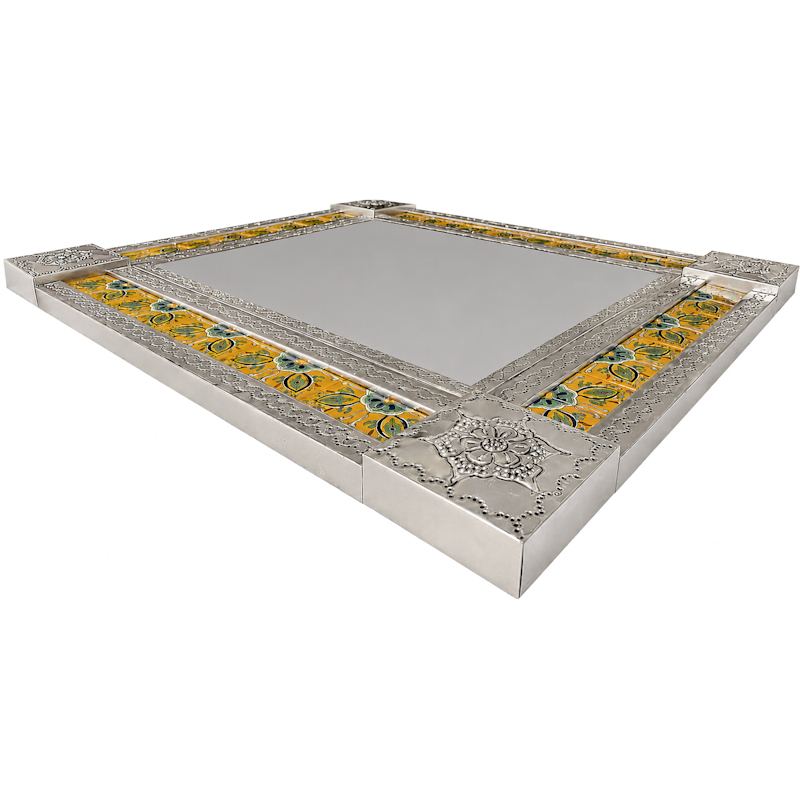 TalaMex Medium Silver Colima Tile Mexican Mirror Close-Up