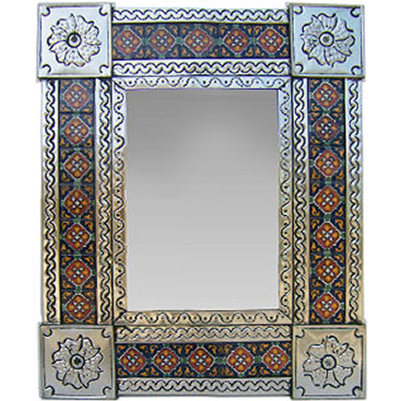 TalaMex Small Silver Granada Tile Talavera Tin Mirror