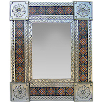 TalaMex Small Silver Granada Tile Talavera Tin Mirror