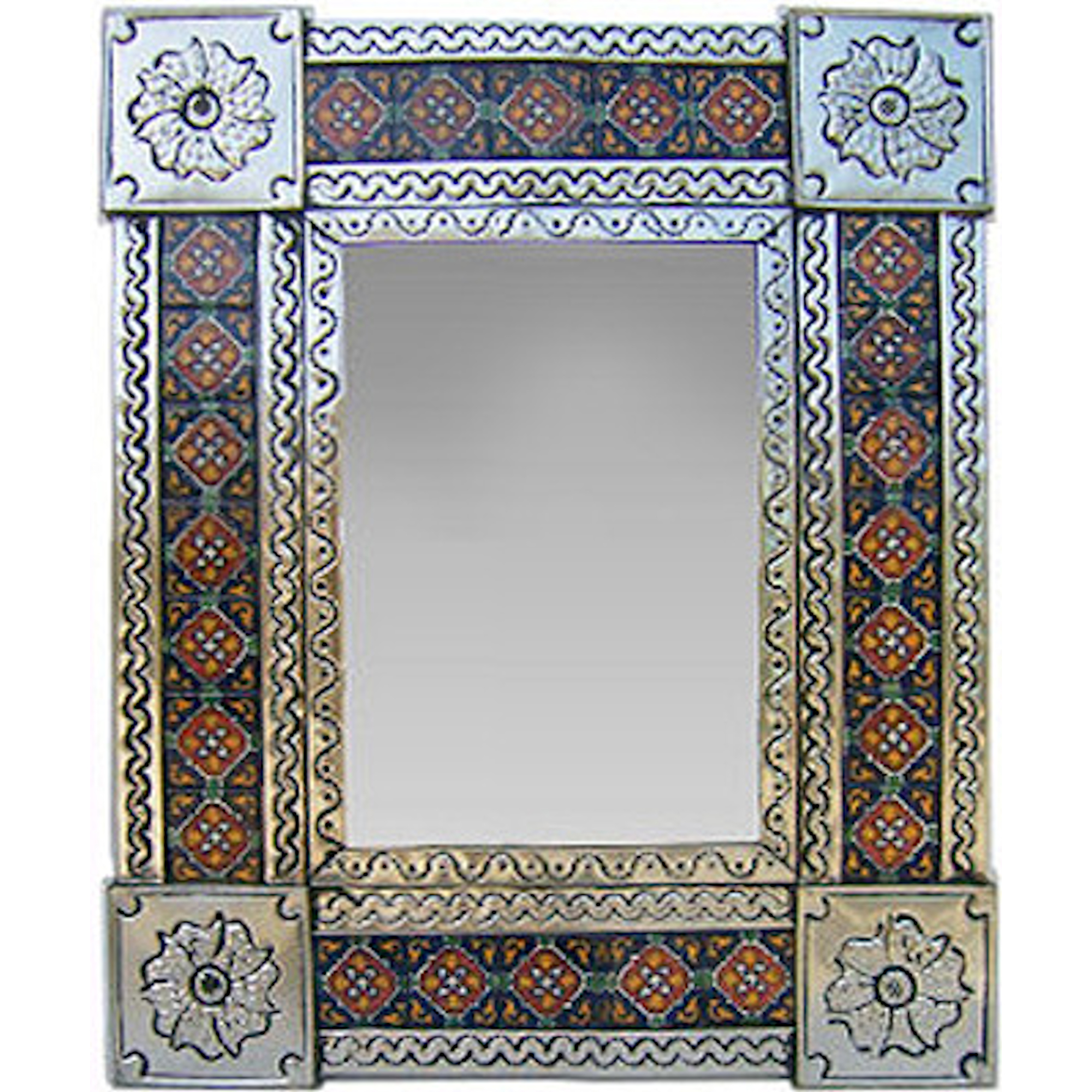 TalaMex Small Silver Granada Tile Talavera Tin Mirror
