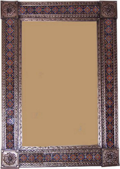 TalaMex Big Brown Grenada Tile Talavera Tin Mirror