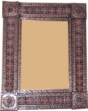 TalaMex Medium Brown Grenada Tile Talavera Tin Mirror