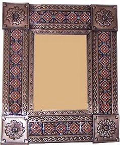 TalaMex Small Brown Grenada Tile Talavera Tin Mirror