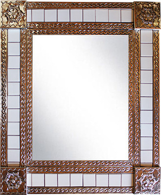 TalaMex Medium Silver Pure White Tile Mexican Mirror
