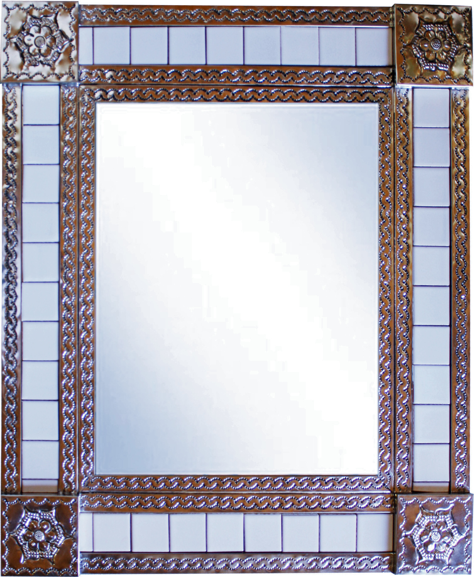 TalaMex Medium Silver Pure White Tile Mexican Mirror