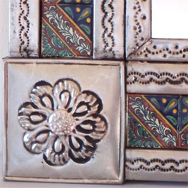 TalaMex Small Silver Morelia Tile Talavera Tin Mirror Details