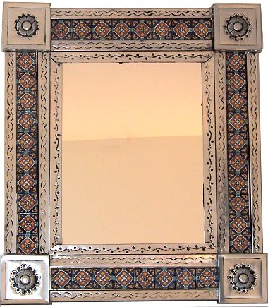 TalaMex Medium Silver Granada Tile Mexican Mirror