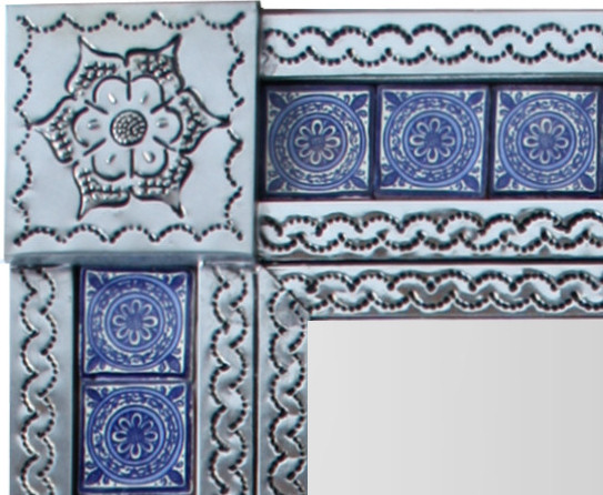 TalaMex Medium Silver Target Tile Mexican Mirror Close-Up