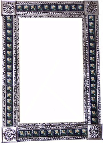 TalaMex Big Silver Lily Tile Talavera Tin Mirror