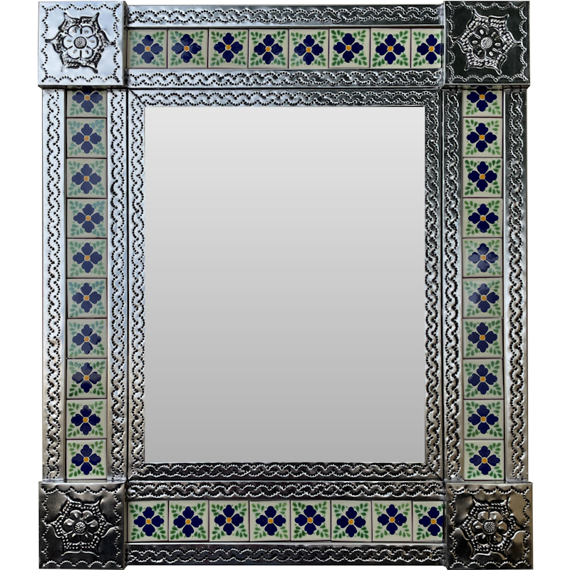 Medium Silver Tlaquepaque Tile Mexican Mirror