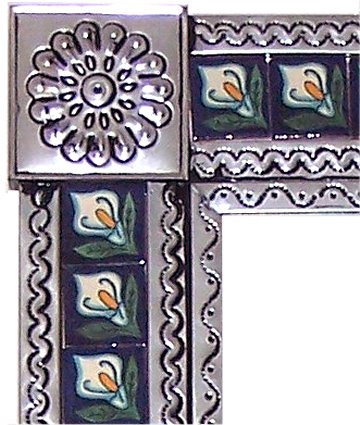 TalaMex Big Silver Lily Tile Talavera Tin Mirror Close-Up