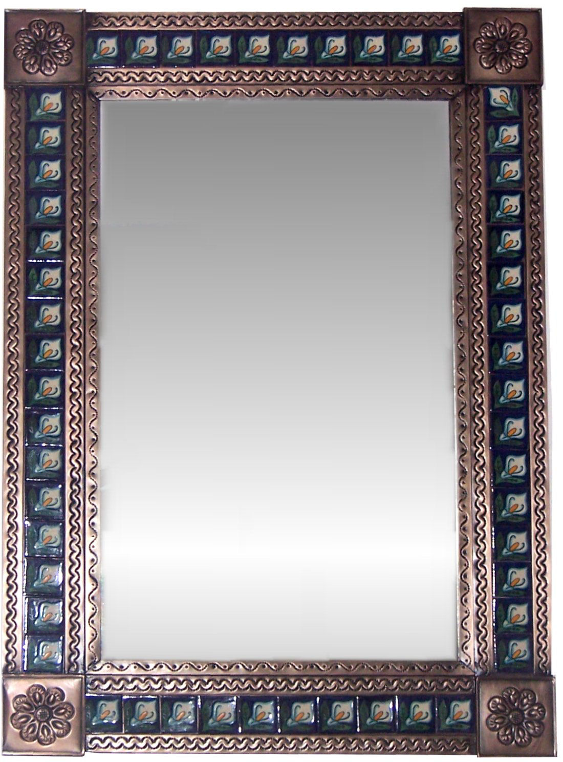 TalaMex Big Brown Lily Tile Talavera Tin Mirror