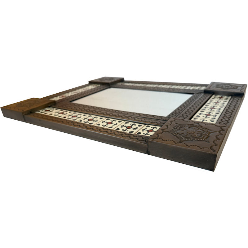 Small Brown Valencia Tile Mexican Mirror Close-Up