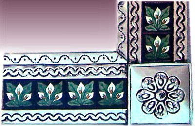 TalaMex Big Silver 3-Lily Tile Talavera Tin Mirror Close-Up