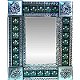 TalaMex Small Silver 3-Lily Tile Talavera Tin Mirror