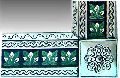 TalaMex Small Silver 3-Lily Tile Talavera Tin Mirror Close-Up