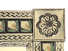 TalaMex Medium Silver Lily Mexican Talavera Tile Mirror Details