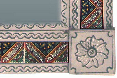 TalaMex Big Silver Morelia Tile Talavera Tin Mirror Close-Up