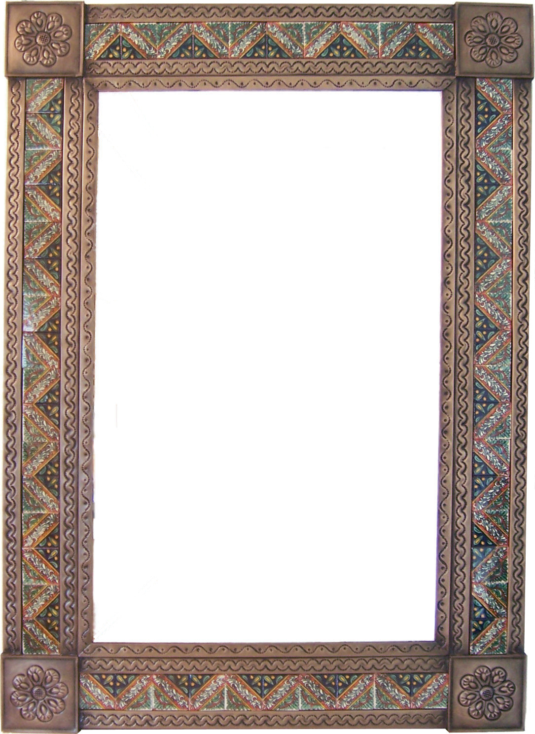 TalaMex Big Brown Morelia Tile Talavera Tin Mirror