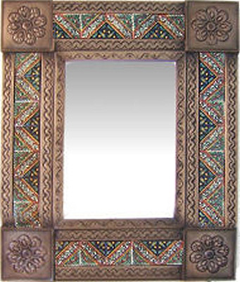 TalaMex Small Brown Morelia Tile Talavera Tin Mirror