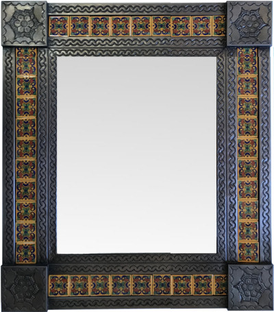 TalaMex Medium Brown Butterfly Tile Mexican Mirror
