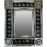 Post Small Silver Three-Lily Tile Mexican Mirror