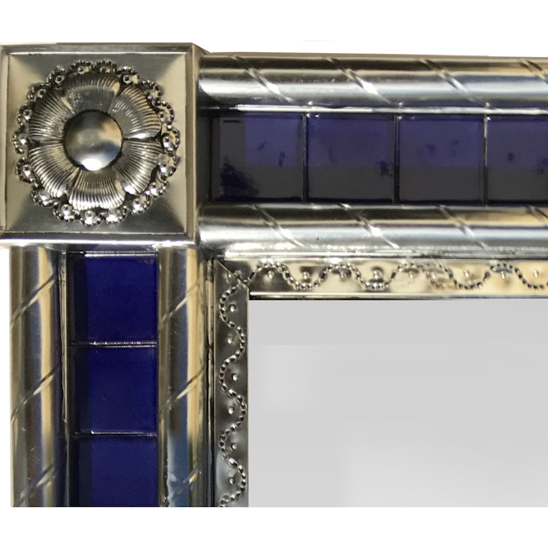 Post Small Silver Cobalt Tile Mexican Mirror Details