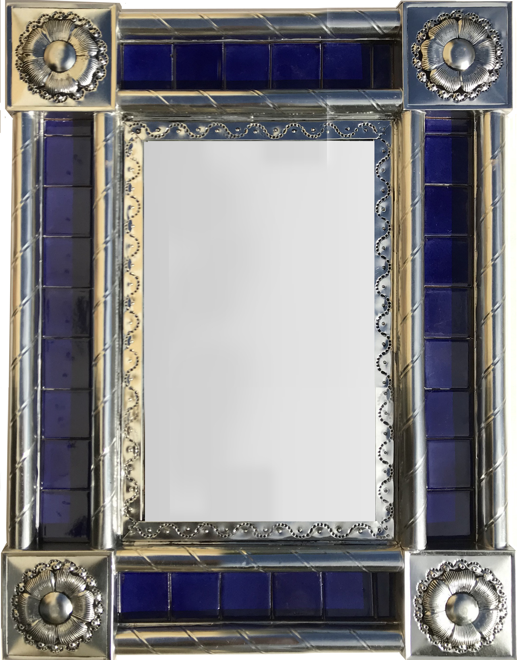 Post Small Silver Cobalt Tile Mexican Mirror