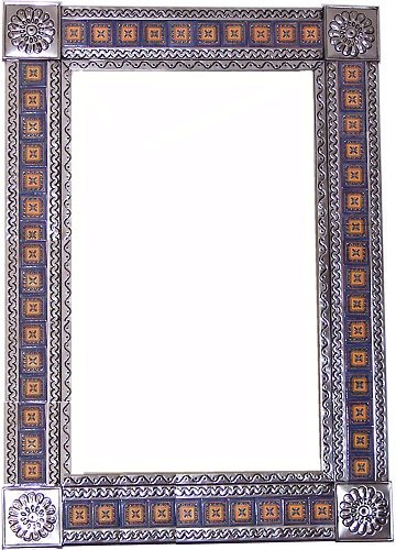 TalaMex Big Silver Orizaba Tile Talavera Tin Mirror