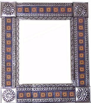 TalaMex Medium Silver Orizaba Tile Talavera Tin Mirror