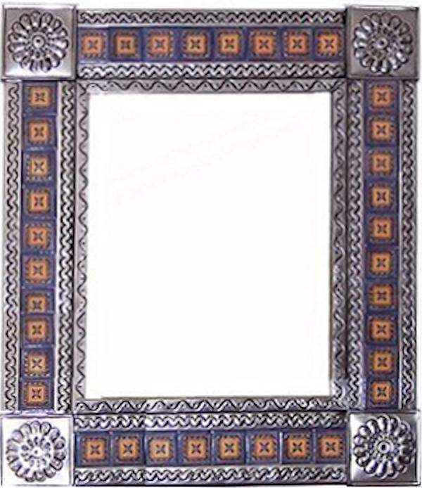 TalaMex Medium Silver Orizaba Tile Talavera Tin Mirror