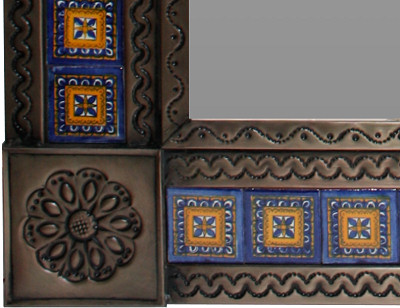 TalaMex Big Brown Orizaba Tile Talavera Tin Mirror Close-Up