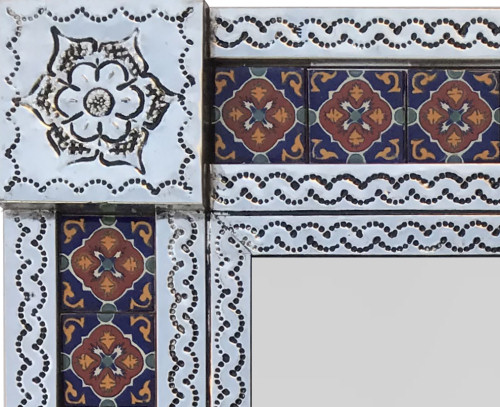 TalaMex Big Silver Granada Tile Talavera Tin Mirror Close-Up