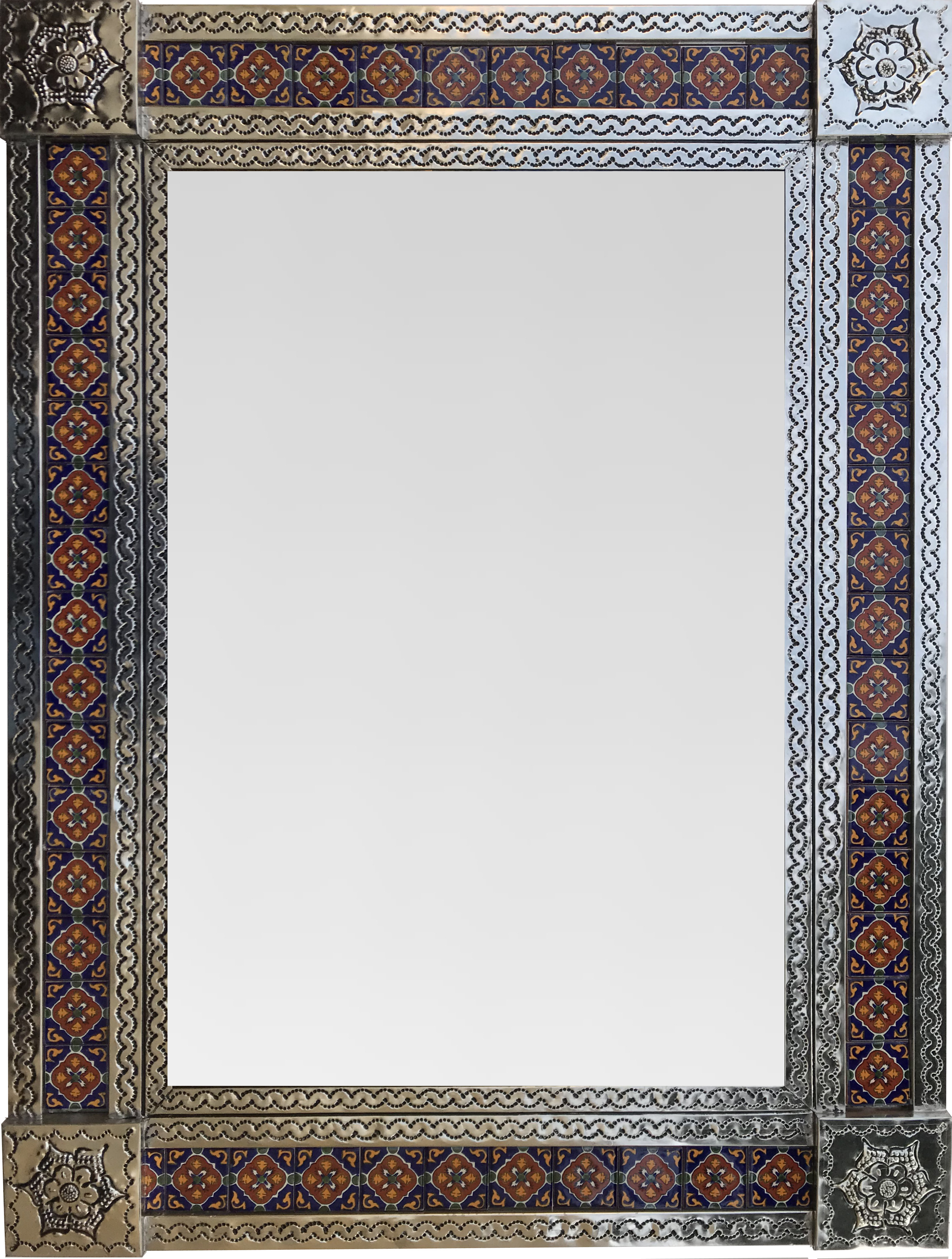 TalaMex Big Silver Granada Tile Talavera Tin Mirror