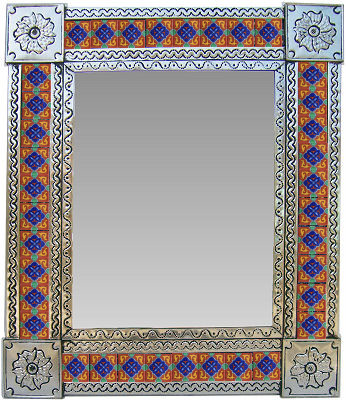 TalaMex Medium Silver Granada Tile Mexican Tin Mirror