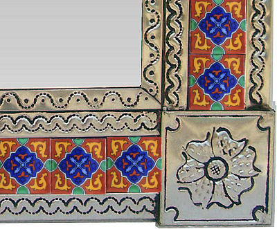 TalaMex Medium Silver Granada Tile Mexican Tin Mirror Close-Up