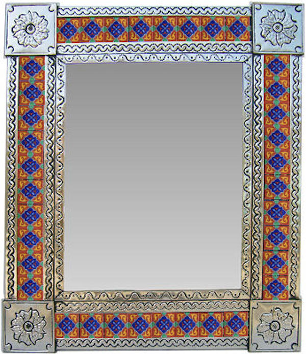 TalaMex Medium Silver Granada Tile Mexican Tin Mirror