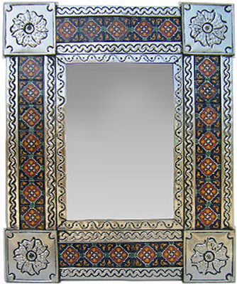 TalaMex Small Silver Granada Tile Talavera Tin Mirror