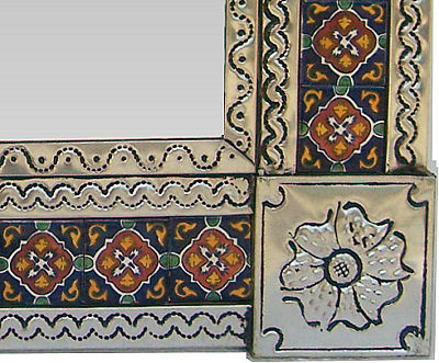 TalaMex Small Silver Granada Tile Talavera Tin Mirror Close-Up