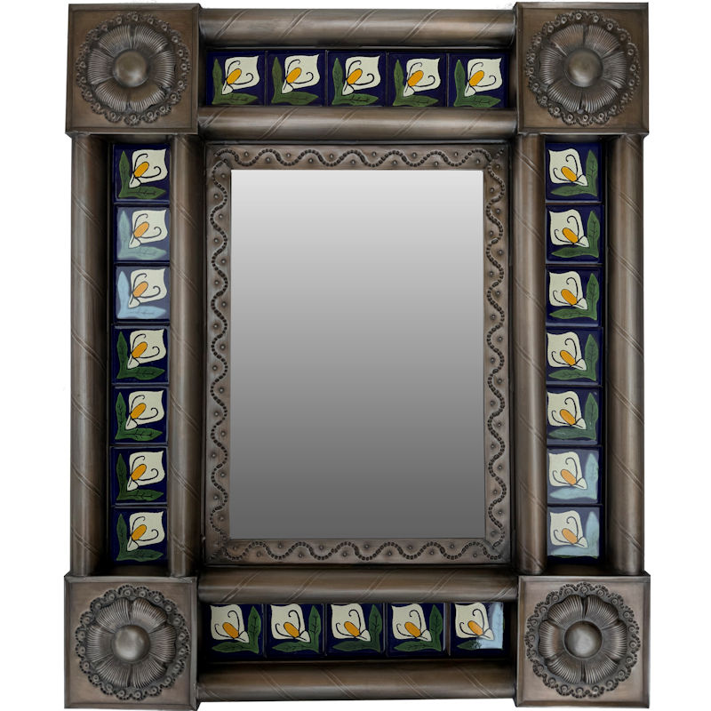 Post Small Brown Lily Tile Mexican Mirror
