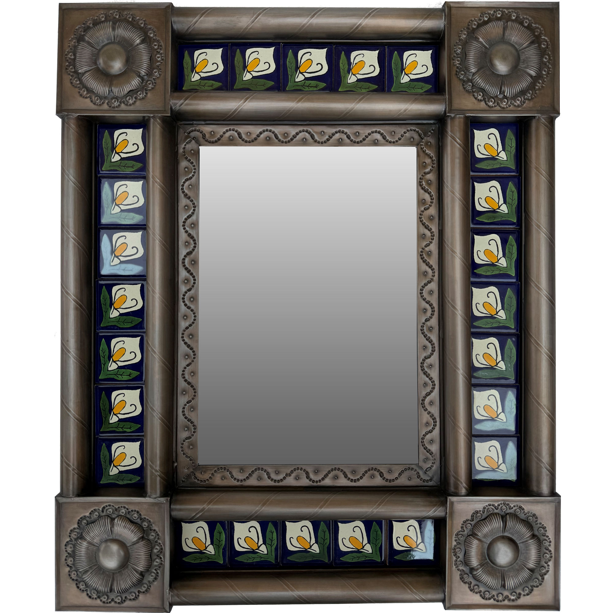Post Small Brown Lily Tile Mexican Mirror
