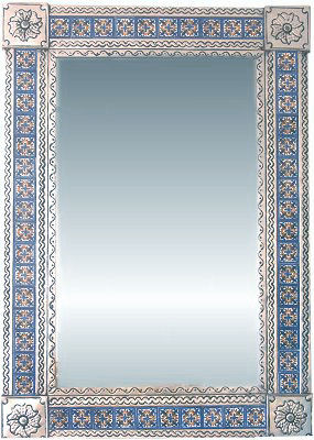 TalaMex Big Silver Escudo Talavera Tile Tin Mirror