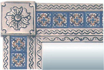 TalaMex Big Silver Escudo Talavera Tile Tin Mirror Close-Up