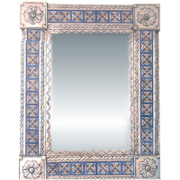 TalaMex Medium Silver Escudo Talavera Tile Tin Mirror